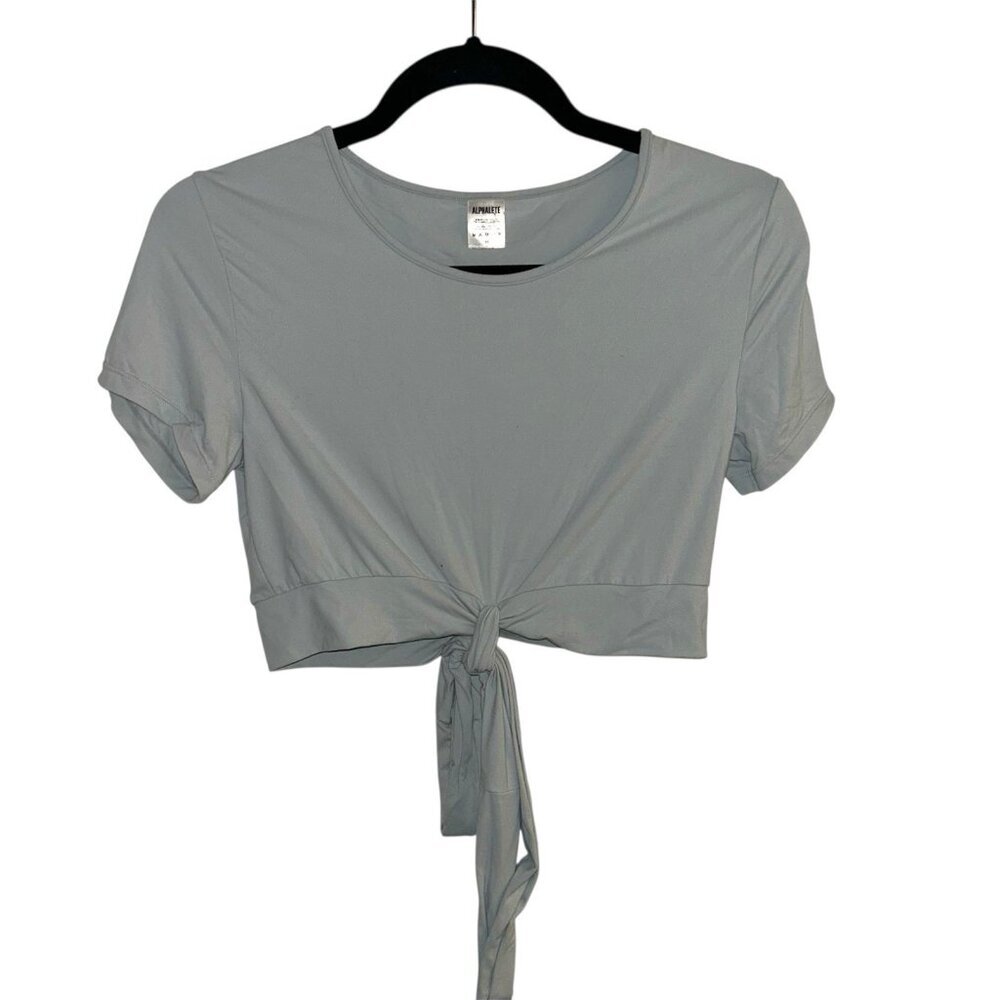 Alphalete Blue Short Sleeve Tie Wrap Waist Cropped Athletic Shirt Size Medium